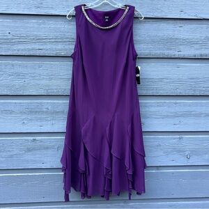 MSK PLUM RHINESTONE RUFFLED DRESS   SIZE 16 NEW